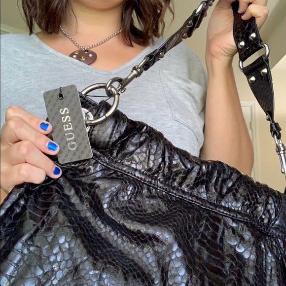 Guess Textured Black Shoulder Bag with Silver Accents - Picture 5 of 5